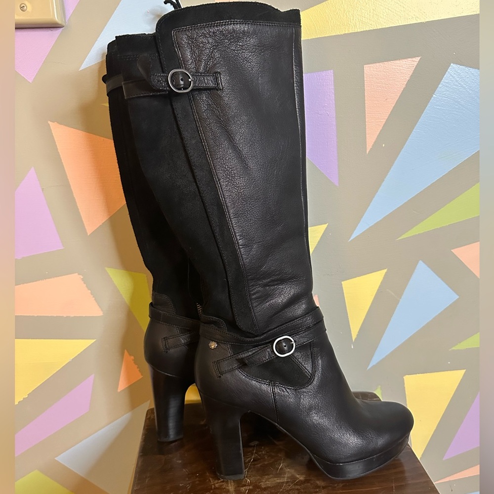 UGG high heeled black tall boots, size 9